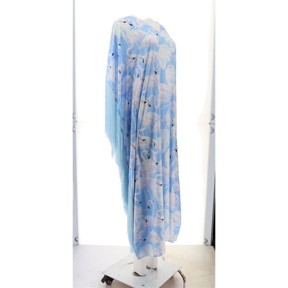 Patricia Altschul Flamingo-Print Fringe Caftan Periwinkle 7479084 - Picture 8 of 8